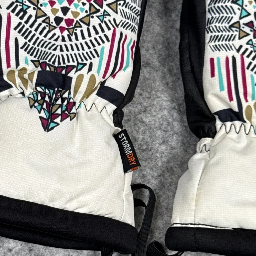Celtek StormDry Snowboarding Ski Mittens White Black Small Bitten By Owl Graphic